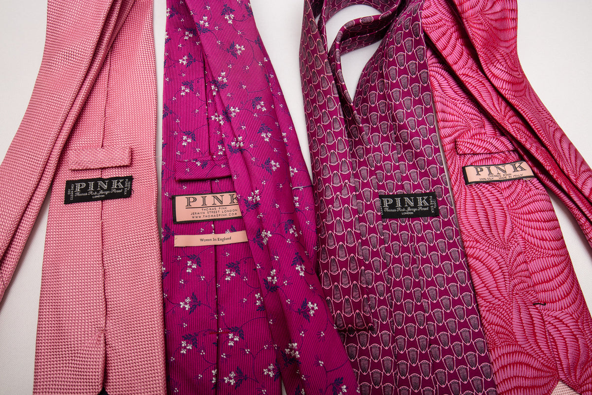 Thomas Pinks Silk Ties Lot of 4 Featuring: Jacquard and Geometric Desi –  Howe Estate Sales