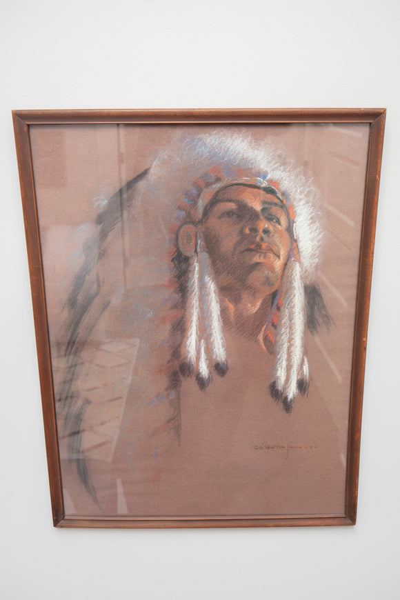 Ruth Newton Swain (1907-1999) Native American Chief Pastel