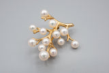 14K Yellow Gold and Pearl Coral/Tree Shaped Brooch Pin
