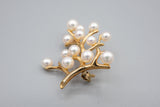 14K Yellow Gold and Pearl Coral/Tree Shaped Brooch Pin