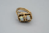 14K Yellow Gold Mid Century Opal Ring with Bark Finish Size 5