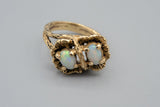 14K Yellow Gold Mid Century Opal Ring with Bark Finish Size 5
