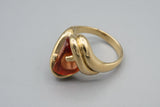 Designer Strell 14K Yellow Gold Abstract Wave Ring with Orange Stone Size 7