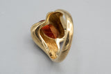 Designer Strell 14K Yellow Gold Abstract Wave Ring with Orange Stone Size 7