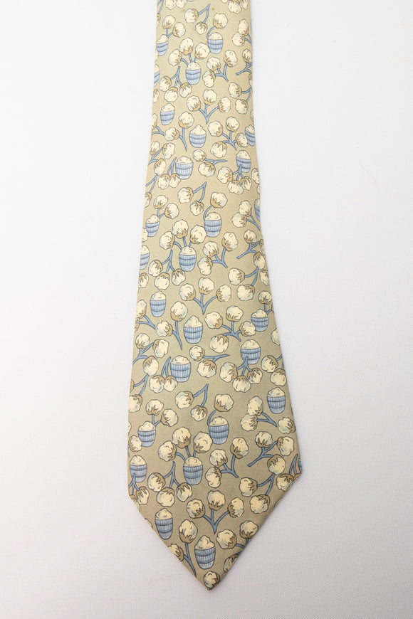 Hermes Silk Tie Green with Cotton As Is
