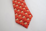 Hermes Paris France Orange/Red Hippo Silk Tie