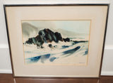 Robert Uecker Watercolor Seascape of Rocks and Waves