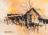 Robert Uecker Watercolor of a Cabin and Trees