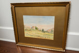 Antique Italian Countryside Watercolor in Gold Gilt Frame