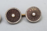 14K Gold with Platinum and Pearl Overlay Men’s Cufflinks and Buttons