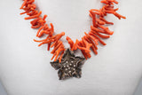 Silver and Coral Flower Pendant Necklace