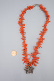 Silver and Coral Flower Pendant Necklace