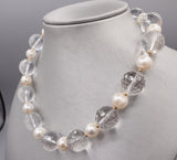 Zoe B 14K Yellow Gold Clear Faceted Quartz Crystal and Pearl Necklace